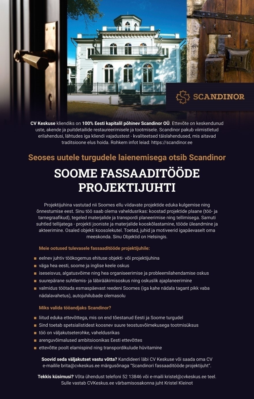 Scandinor OÜ SOOME FASSAADITÖÖDE PROJEKTIJUHT