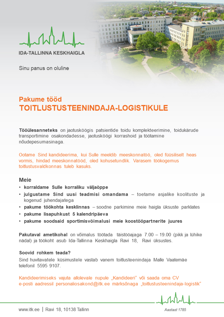 AS Ida-Tallinna Keskhaigla Toitlustusteenindaja-logistik