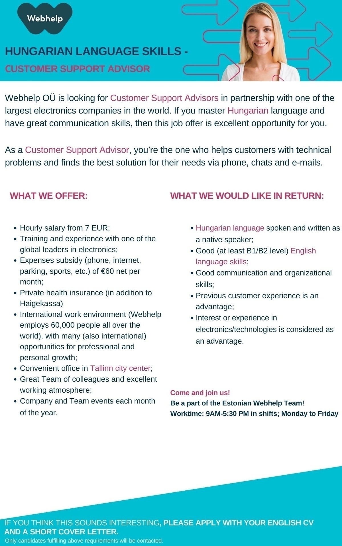 Webhelp OÜ Customer Support Advisor with Hungarian skills