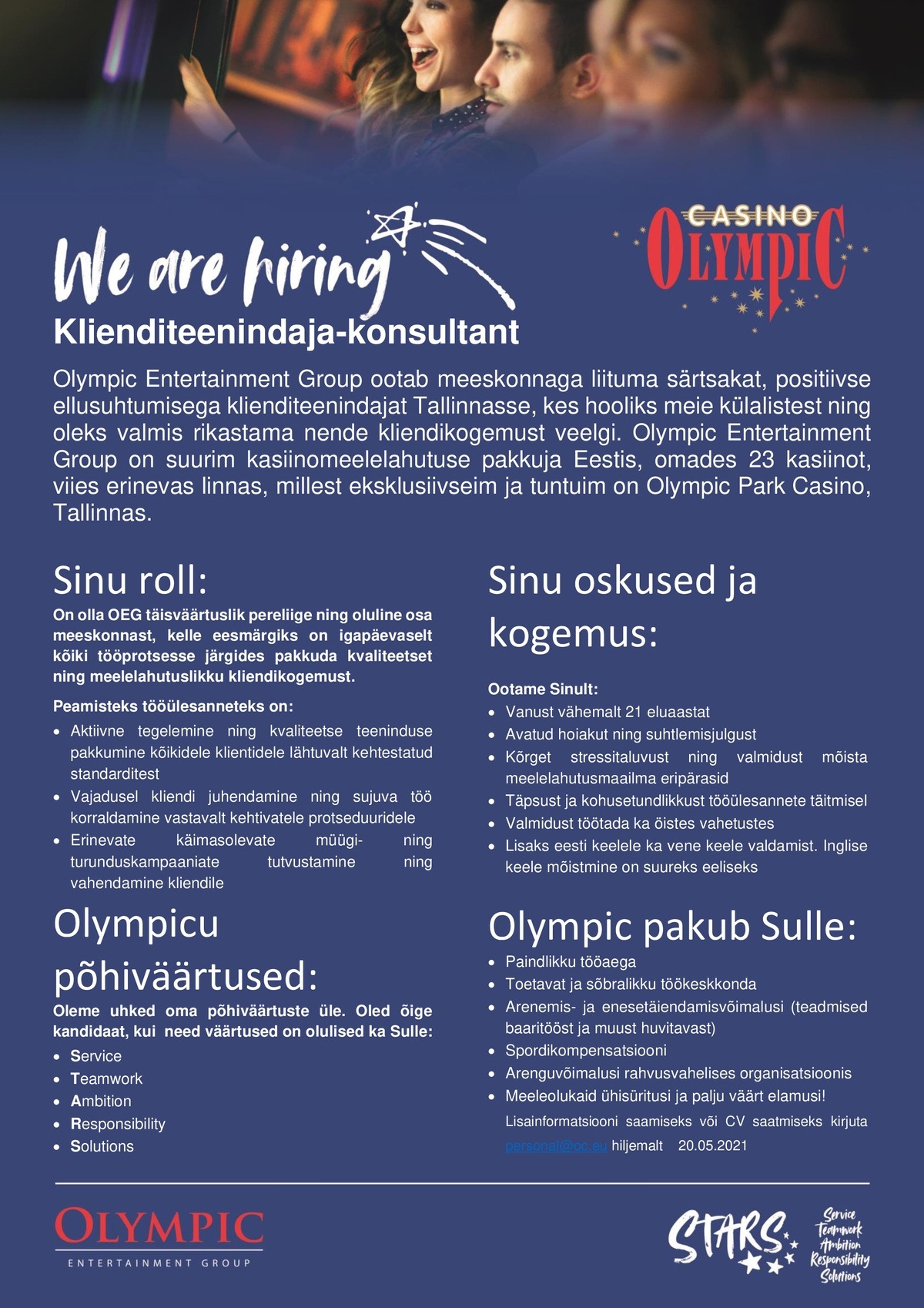 OLYMPIC ENTERTAINMENT GROUP AS Klienditeenindaja-konsultant Tallinnasse