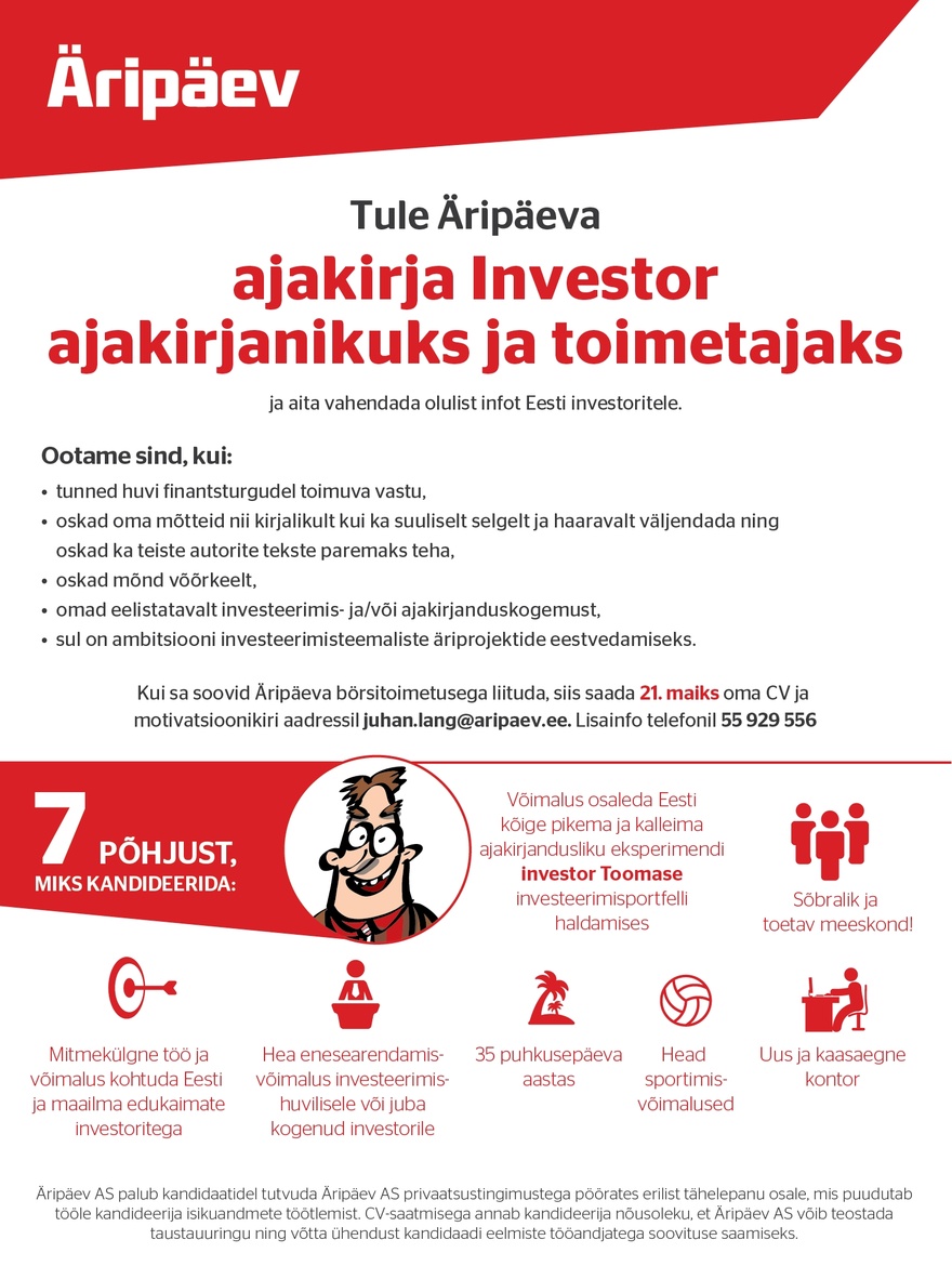Juhan Lang Ajakirja Investor ajakirjanik/toimetaja