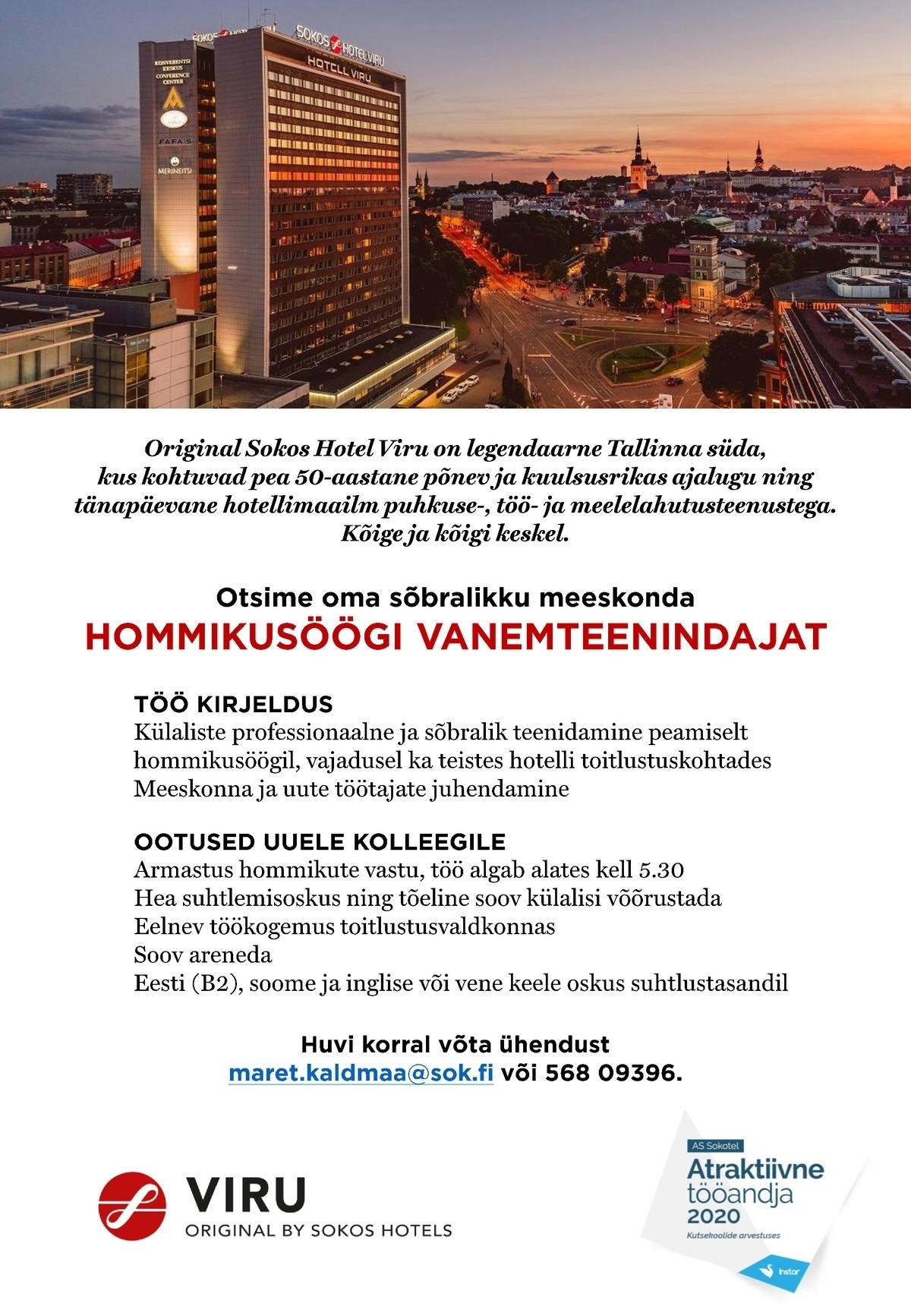 Original Sokos Hotel Viru Hommikusöögi vanemteenindaja