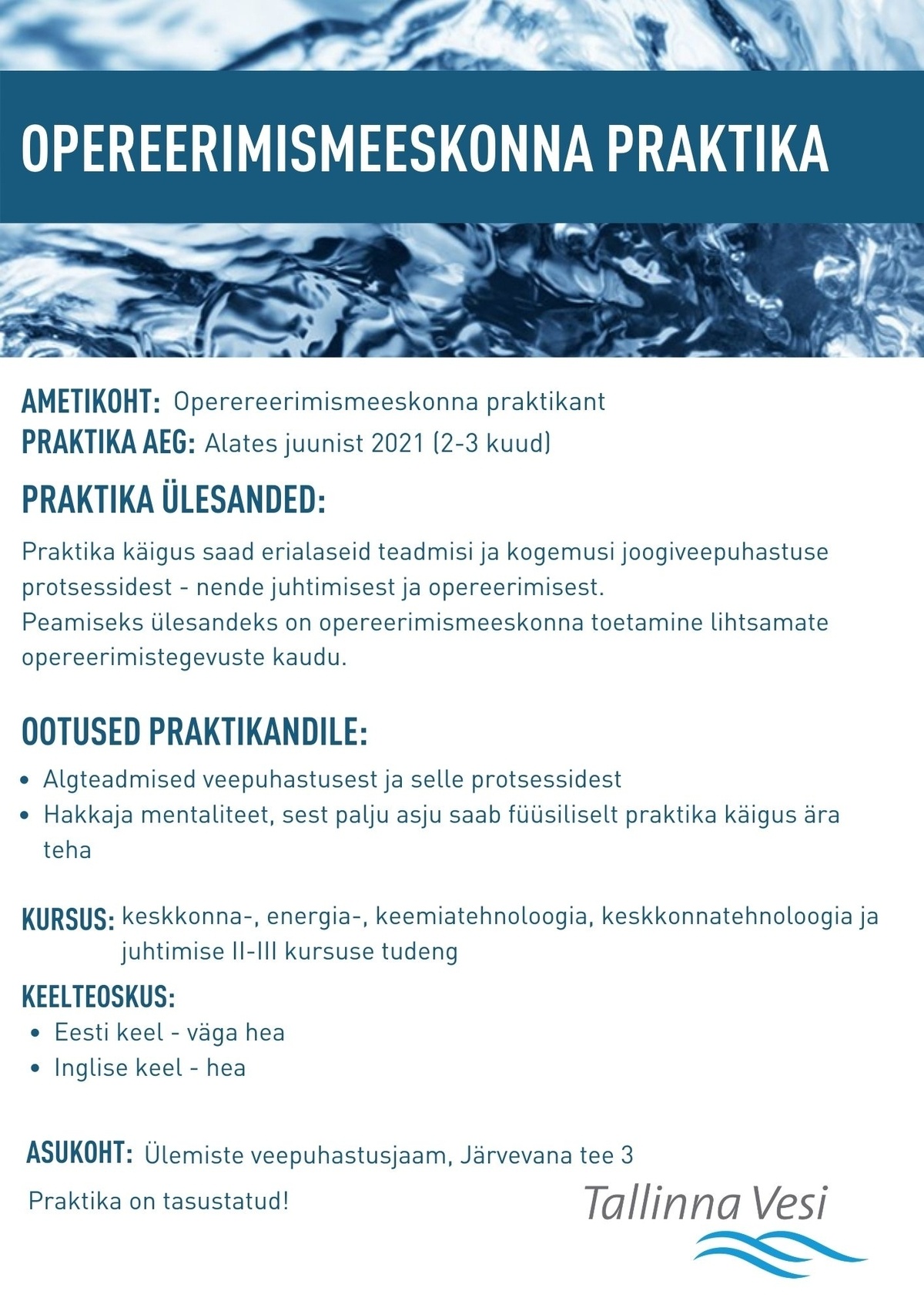 Tallinna Vesi AS Opereerimismeeskonna praktika