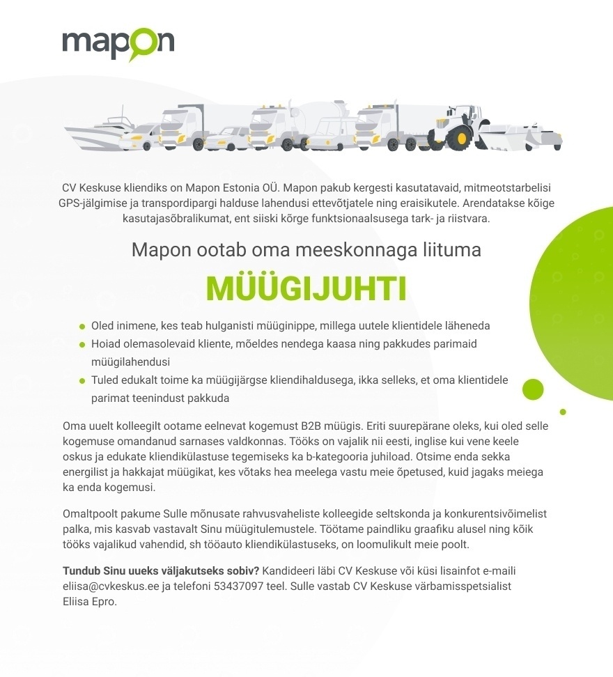 Mapon Estonia OÜ MÜÜGIJUHT