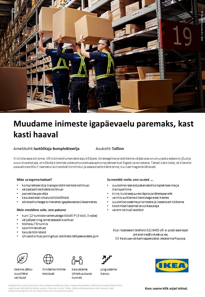 CV KESKUS OÜ IKEA laotöötaja-komplekteerija