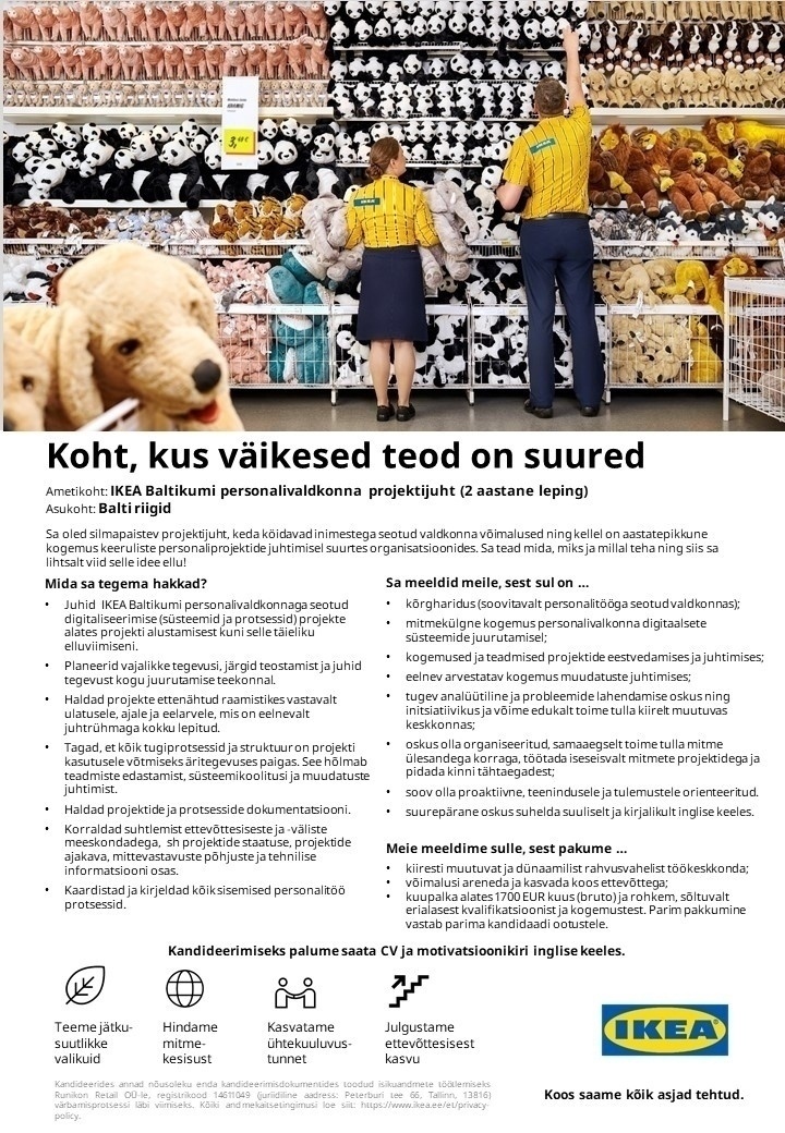 Runikon Retail OÜ (IKEA Estonia) IKEA Baltikumi personalivaldkonna projektjuht