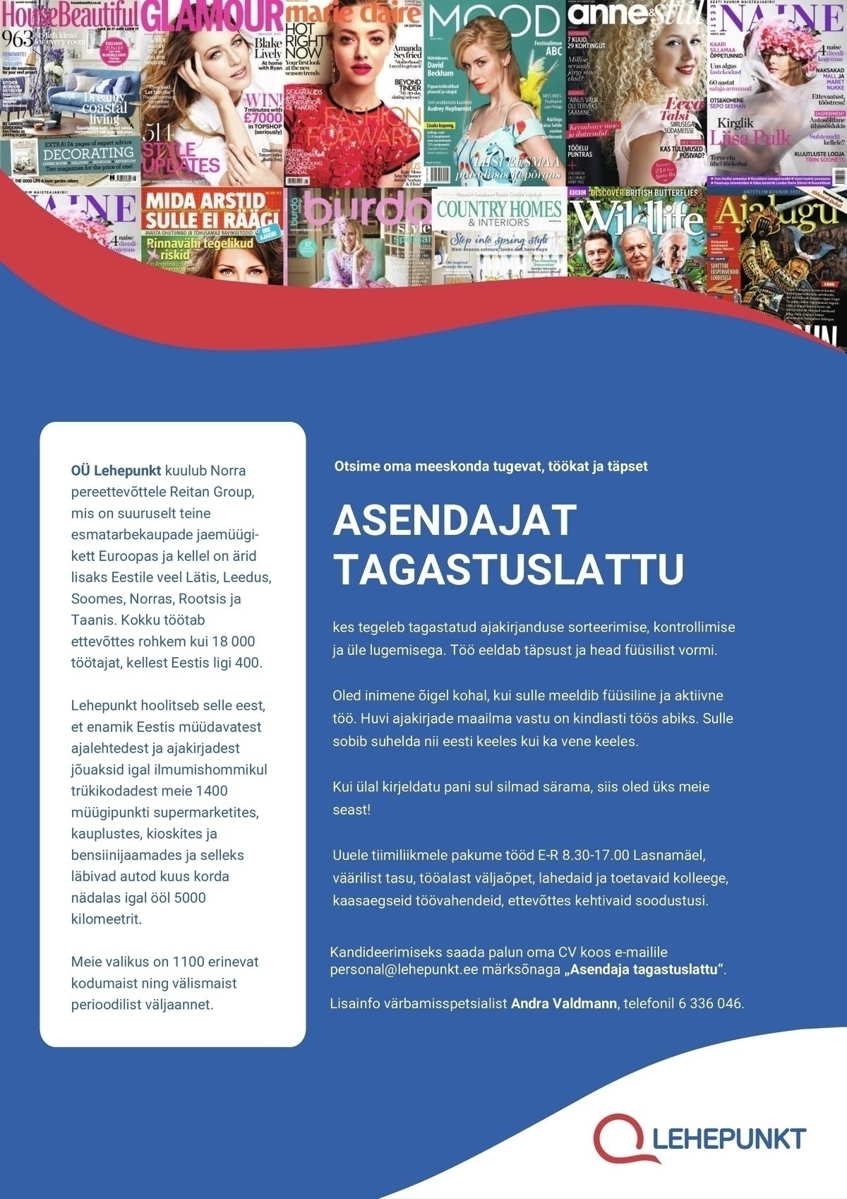AS R-Kiosk Estonia Asendaja ( perioodil 14.06-24.09.2021) Lehepunkti tagastuslattu Tala 4, Tallinn