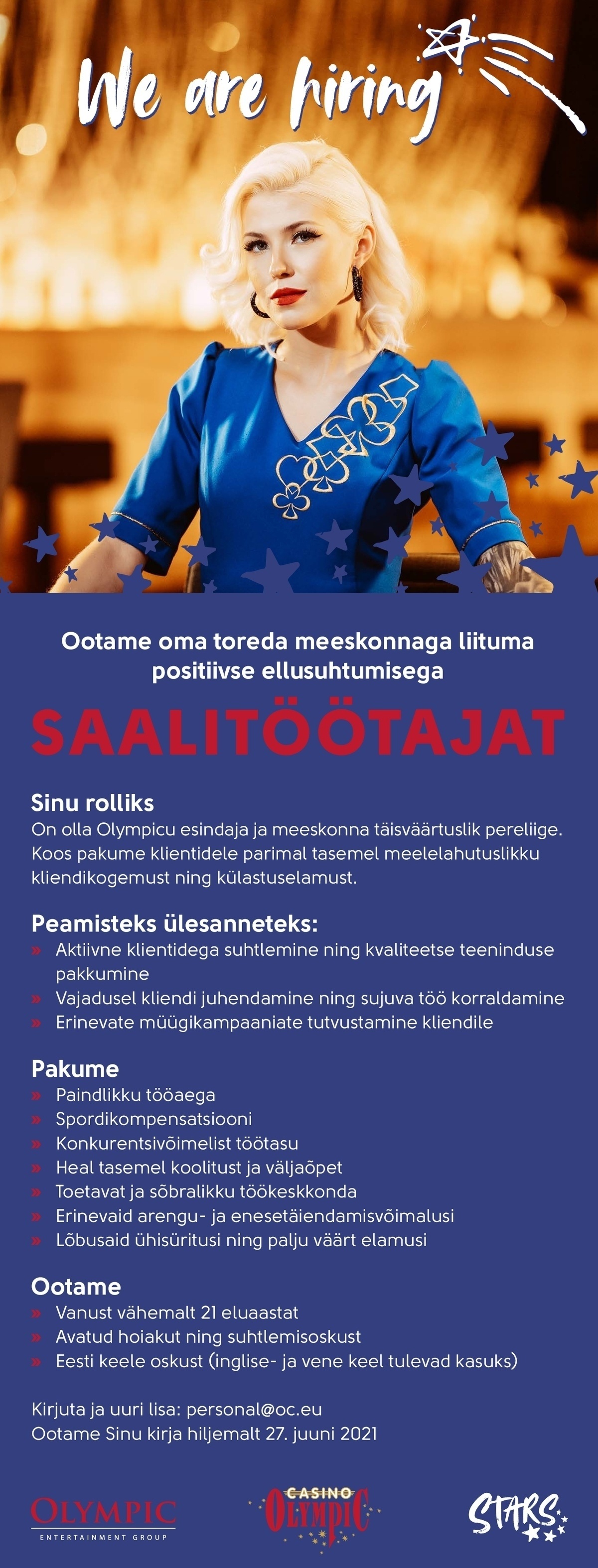OLYMPIC ENTERTAINMENT GROUP AS Saalitöötaja Pärnusse