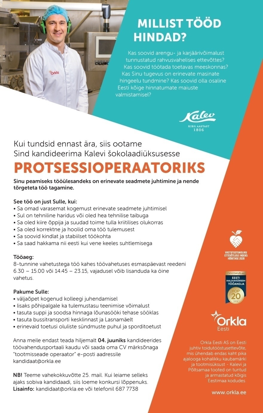 Orkla Eesti AS (Kalevi ja Põltsamaa Felix) Protsessioperaator