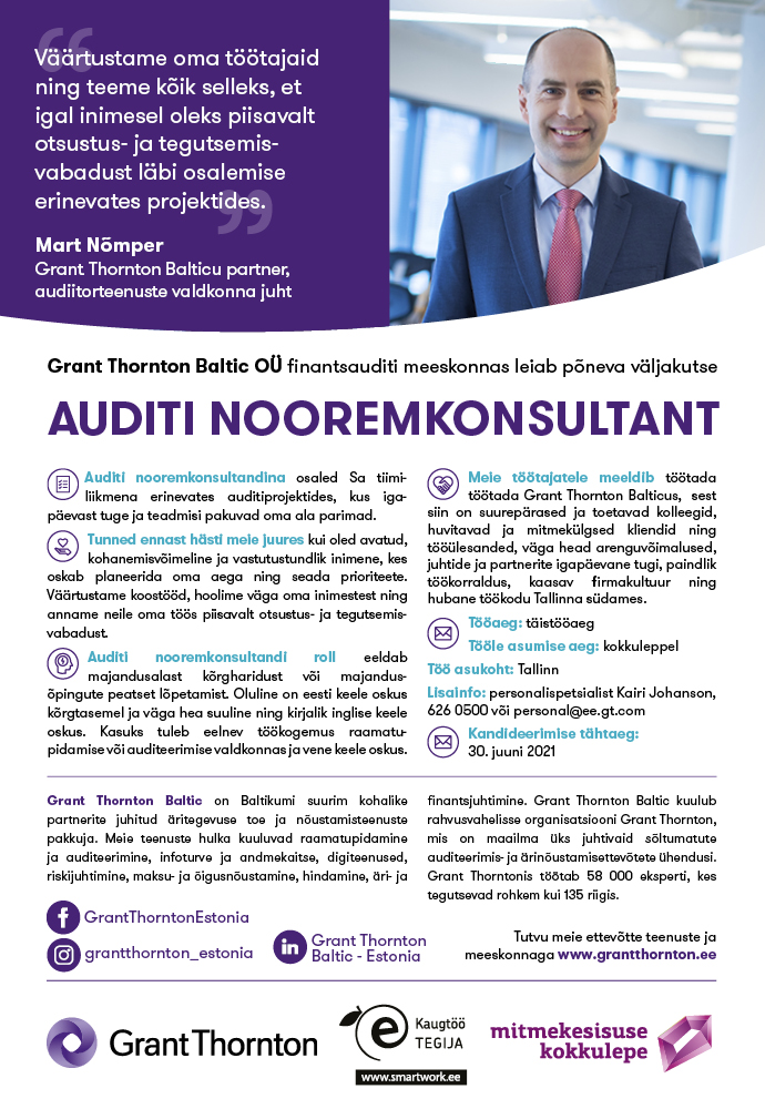 Grant Thornton Baltic OÜ Auditi nooremkonsultant
