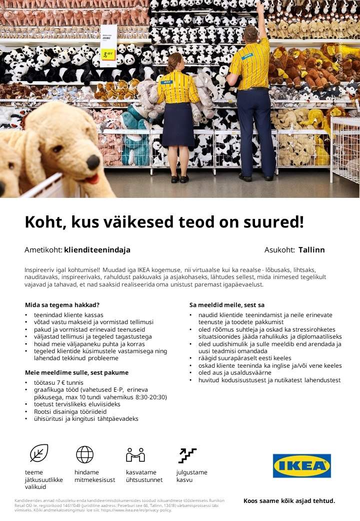Runikon Retail OÜ (IKEA Estonia) Klienditeenindaja