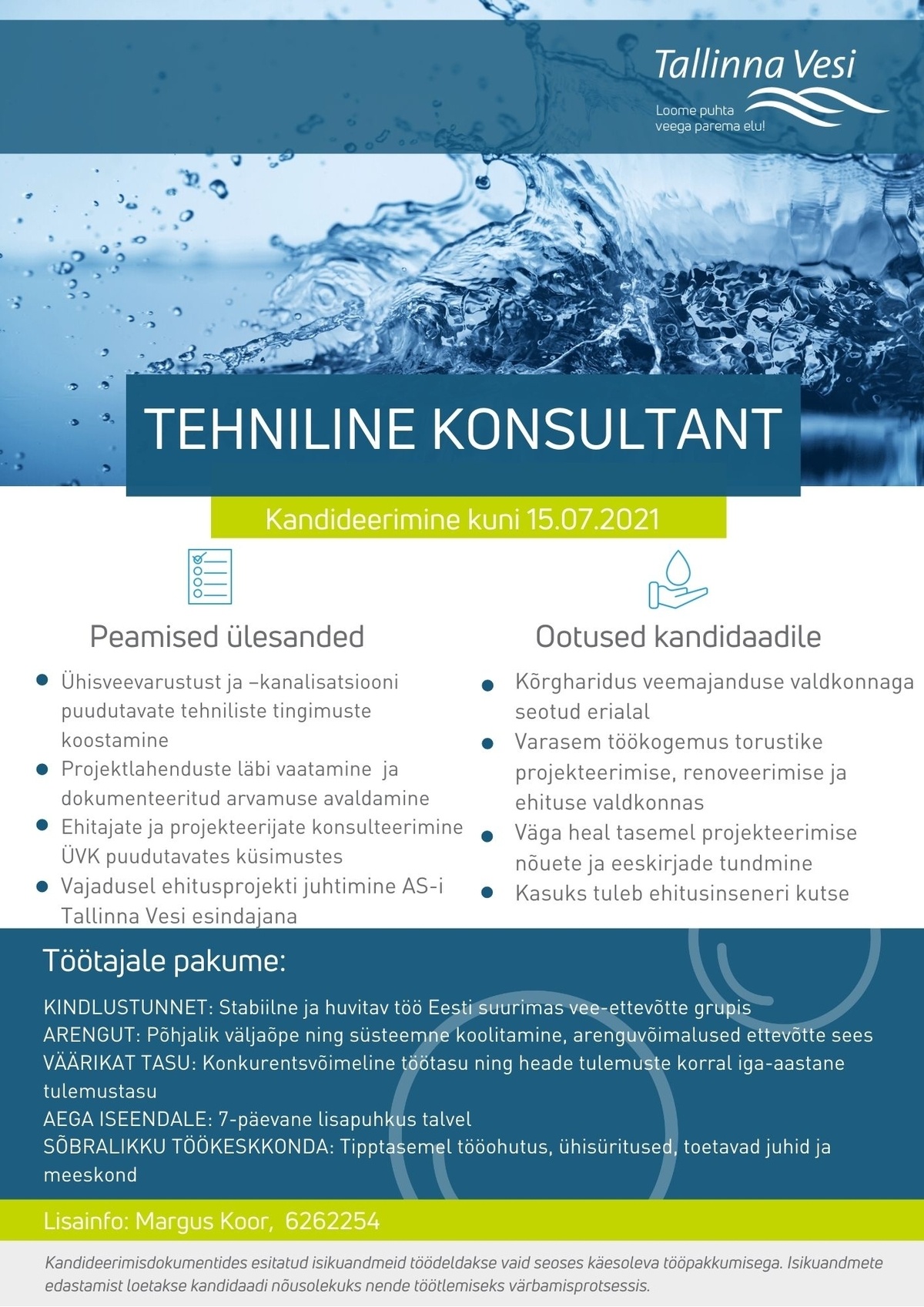 Tallinna Vesi AS TEHNILINE KONSULTANT vee- ja kanalisatsioonivaldkonnas