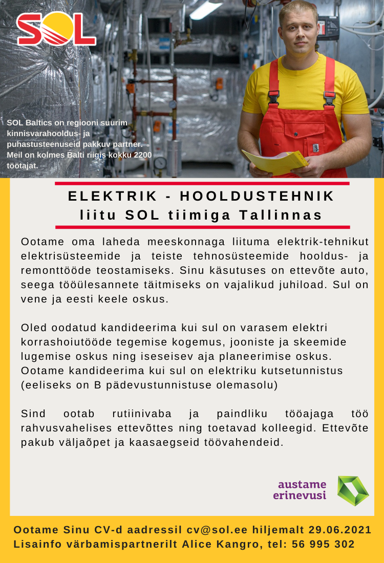 SOL Baltics OÜ Elektrik hooldustehnik Tallinnas