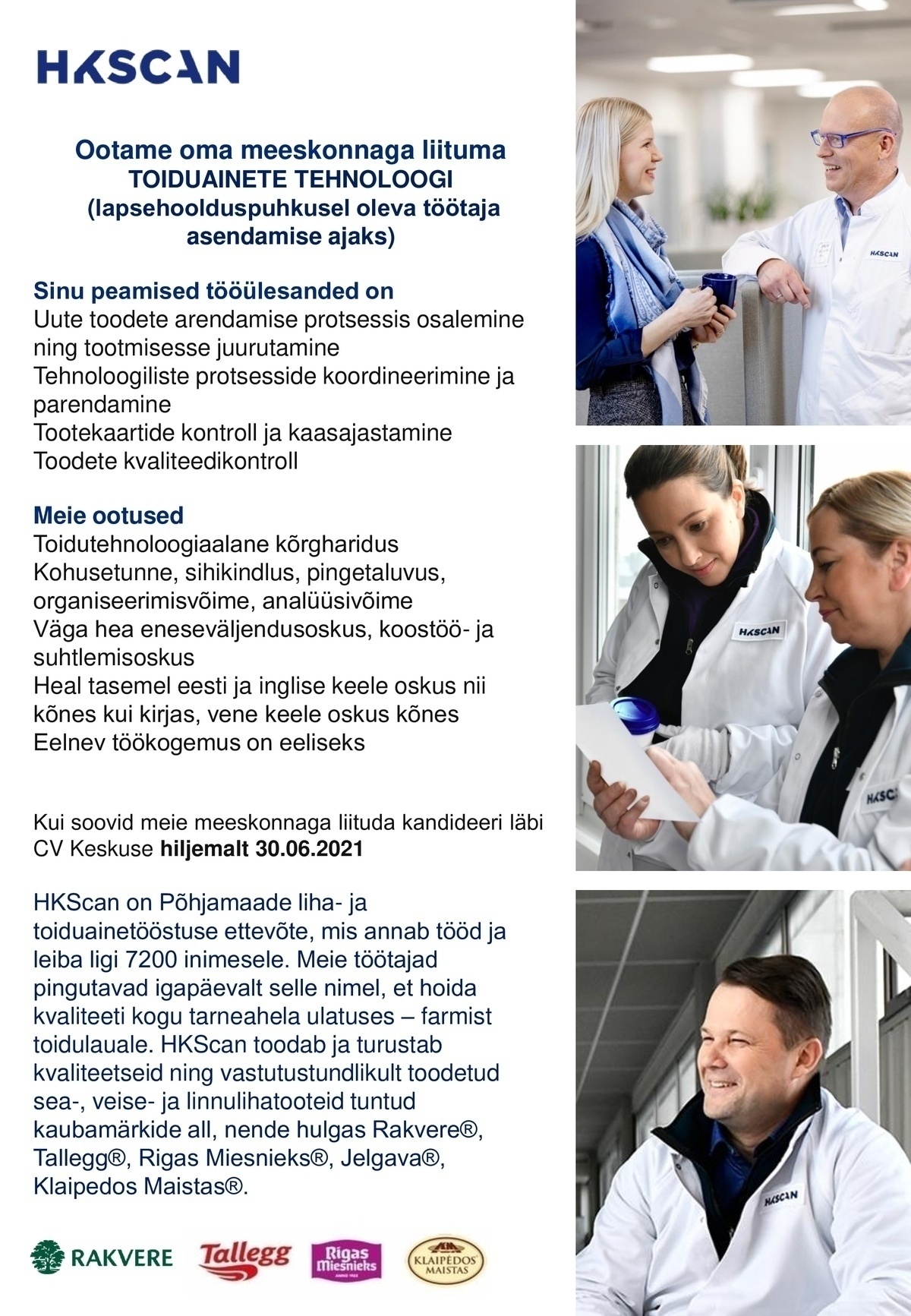HKScan Estonia AS Toiduainete tehnoloog