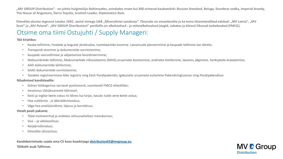 MV Eesti OÜ Ostujuht