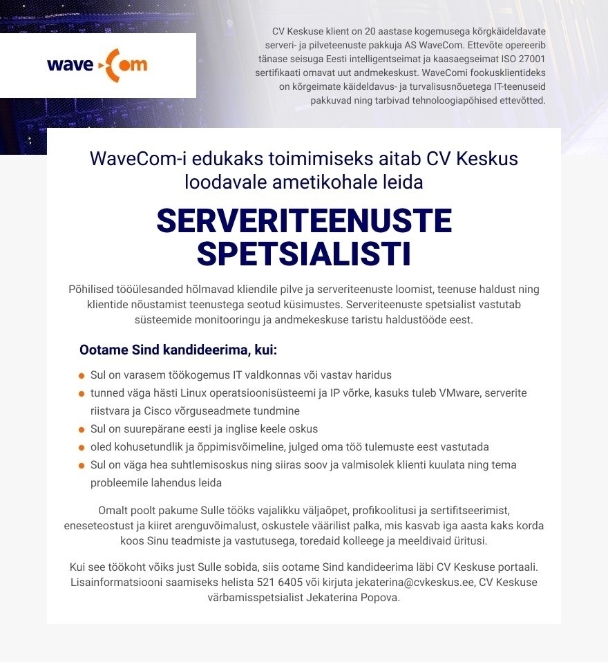 WaveCom AS SERVERITEENUSTE SPETSIALIST
