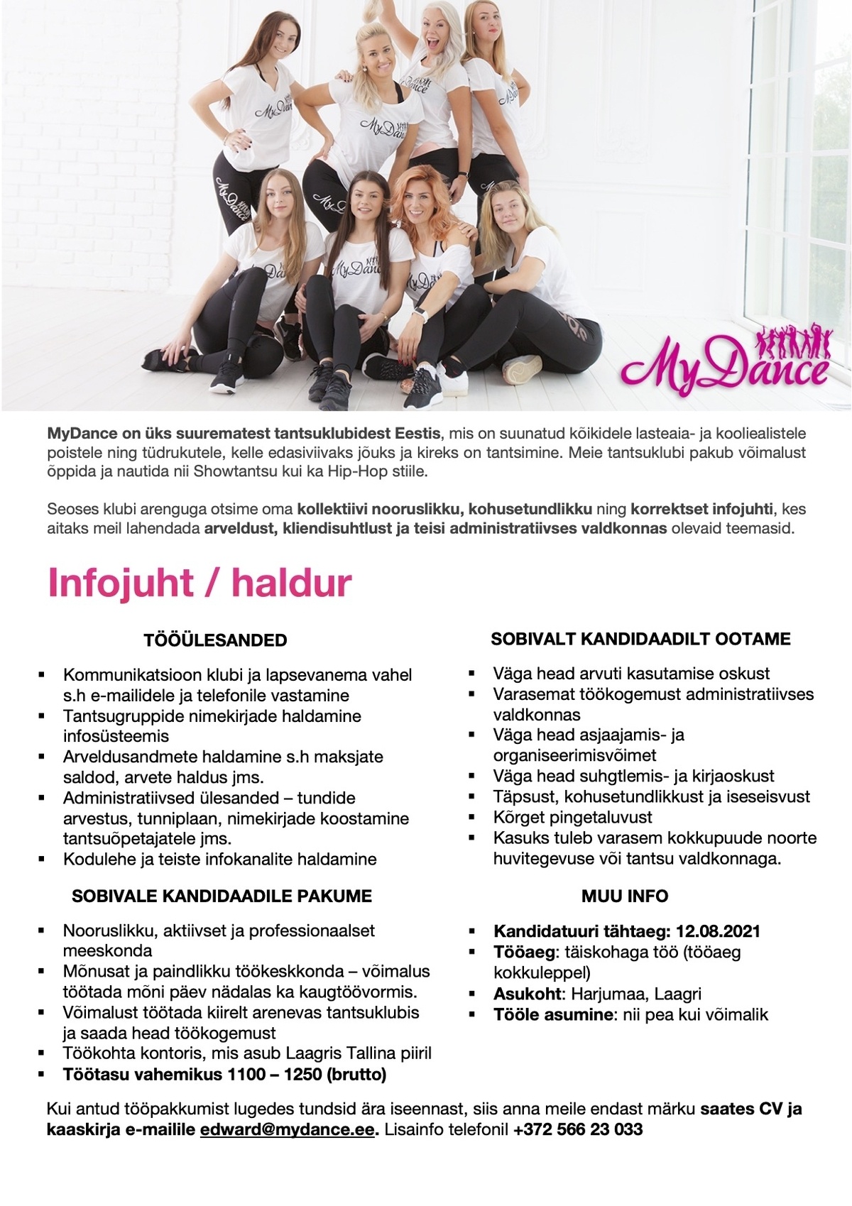 MYDANCE TANTSUKLUBI Infohaldur
