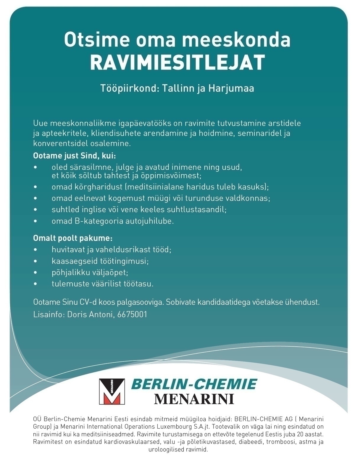 Berlin-Chemie Menarini Eesti OÜ Ravimiesitleja (Tallinn / Harjumaa)
