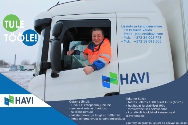 HAVI Logistics OÜ Autojuht-ekspediitor