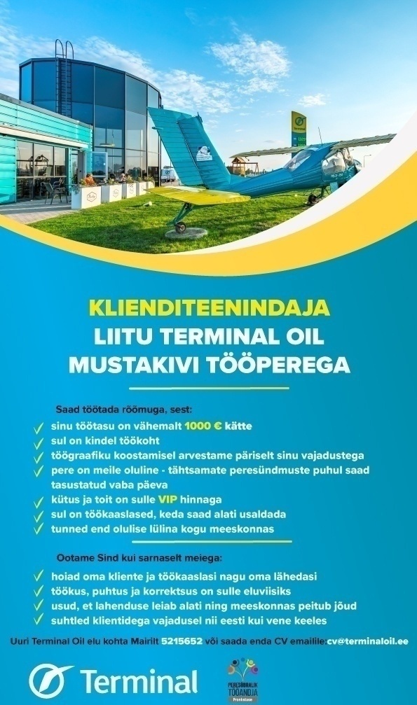 Tartu Terminal AS Klienditeenindaja Terminali uues Mustakivi teenindusjaamas