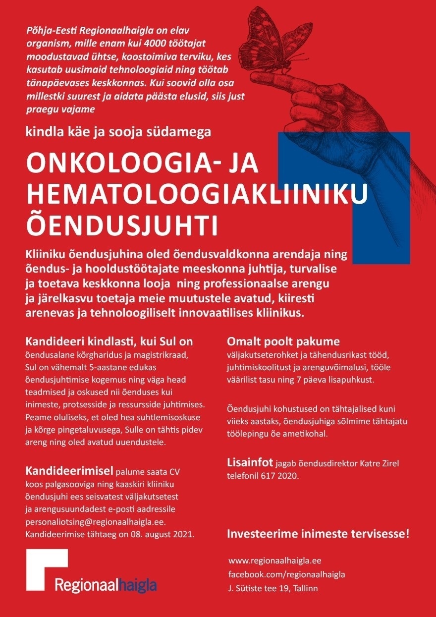 Põhja-Eesti Regionaalhaigla SA Onkoloogia- ja hematoloogiakliiniku õendusjuht