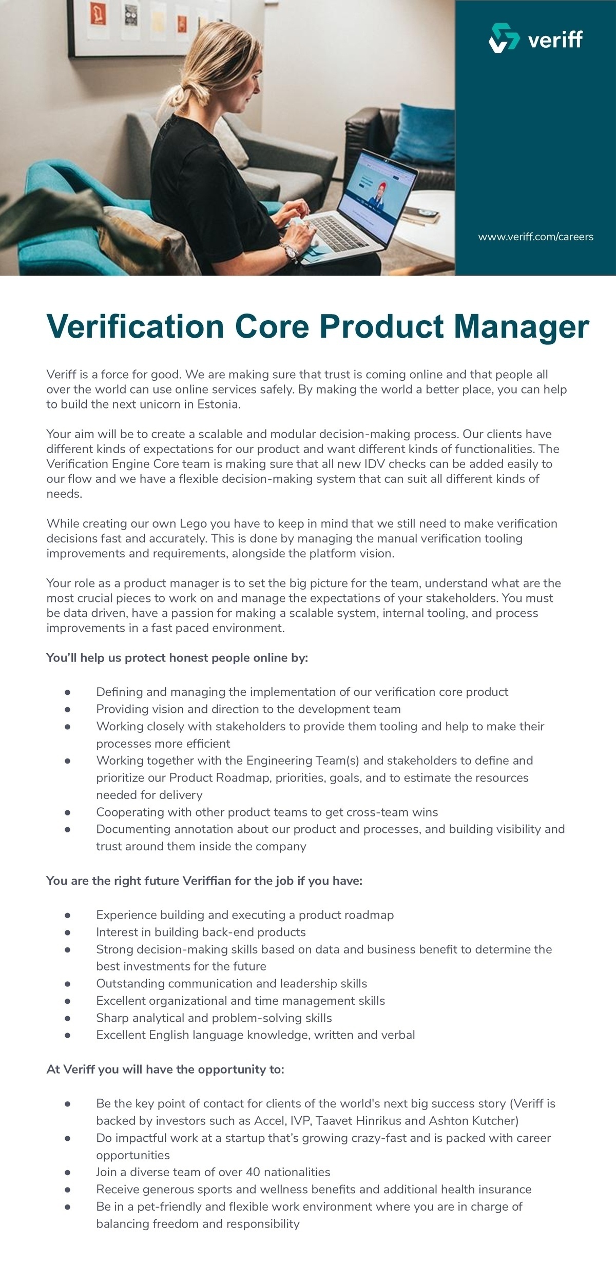 VERIFF OÜ Verification Core Product Manager