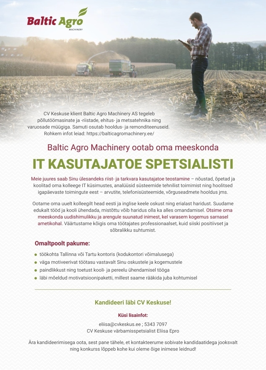 Baltic Agro Machinery AS  IT kasutajatoe spetsialist