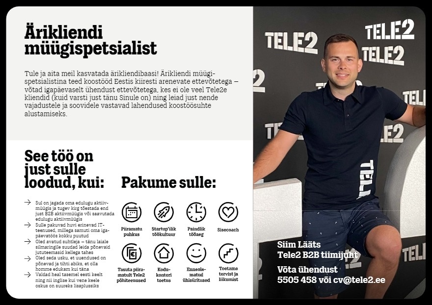 Tele2 Eesti AS Ärikliendi müügispetsialist