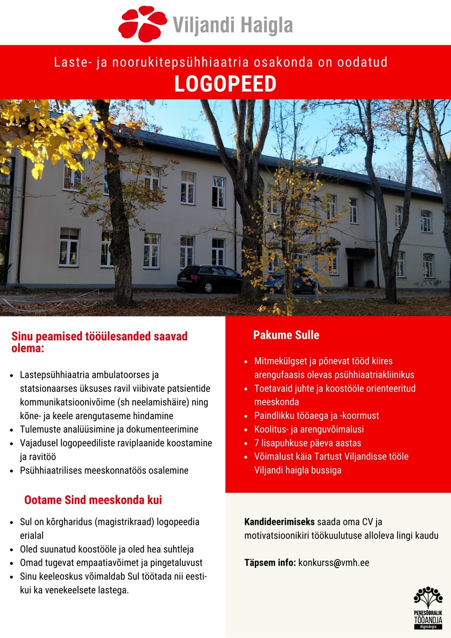 SA Viljandi Haigla Logopeed (lastepsühhiaatria osakond)
