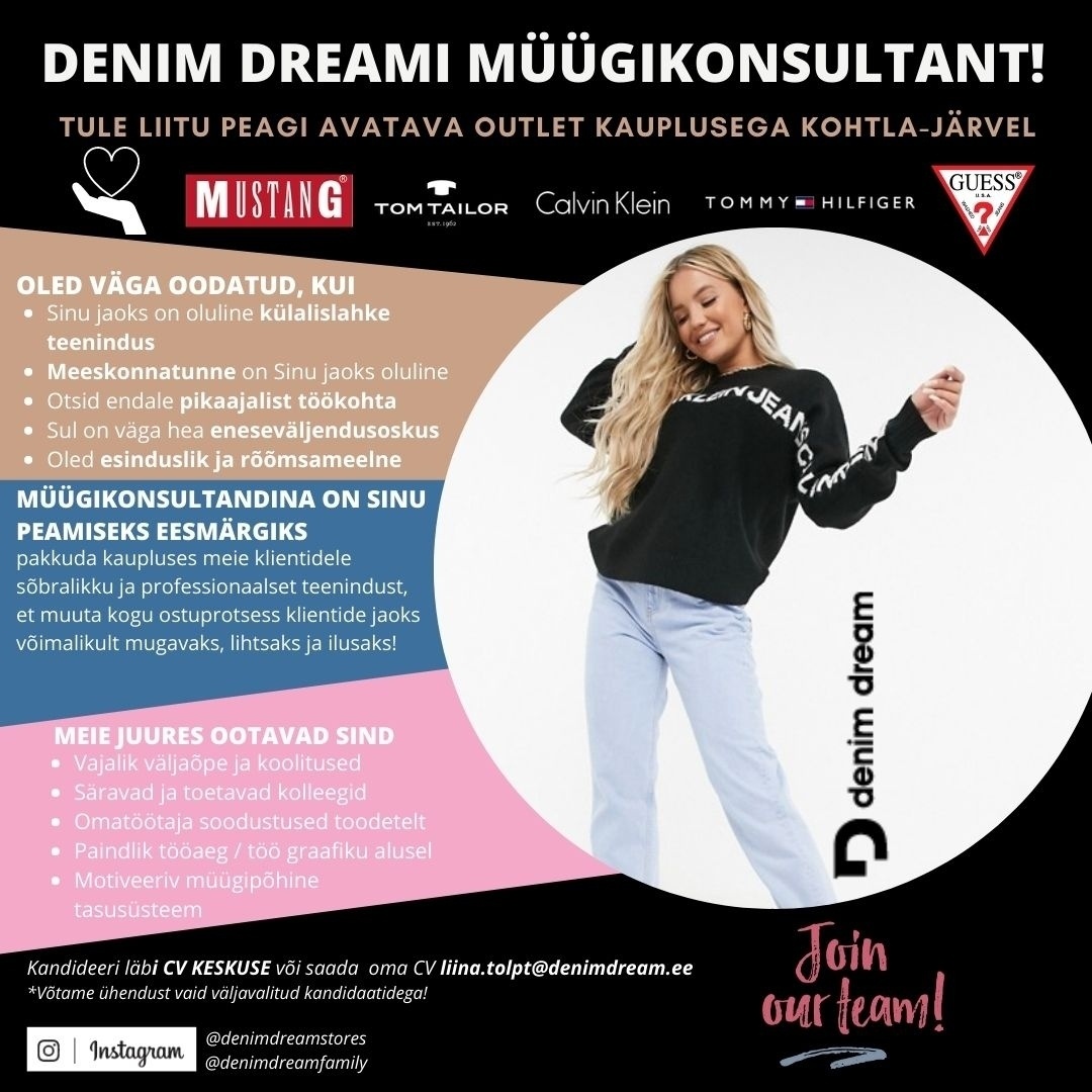 Põldma Kaubanduse AS Tule liitu uue DENIM DREAM OUTLET kauplusega Kohtla-Järvel!