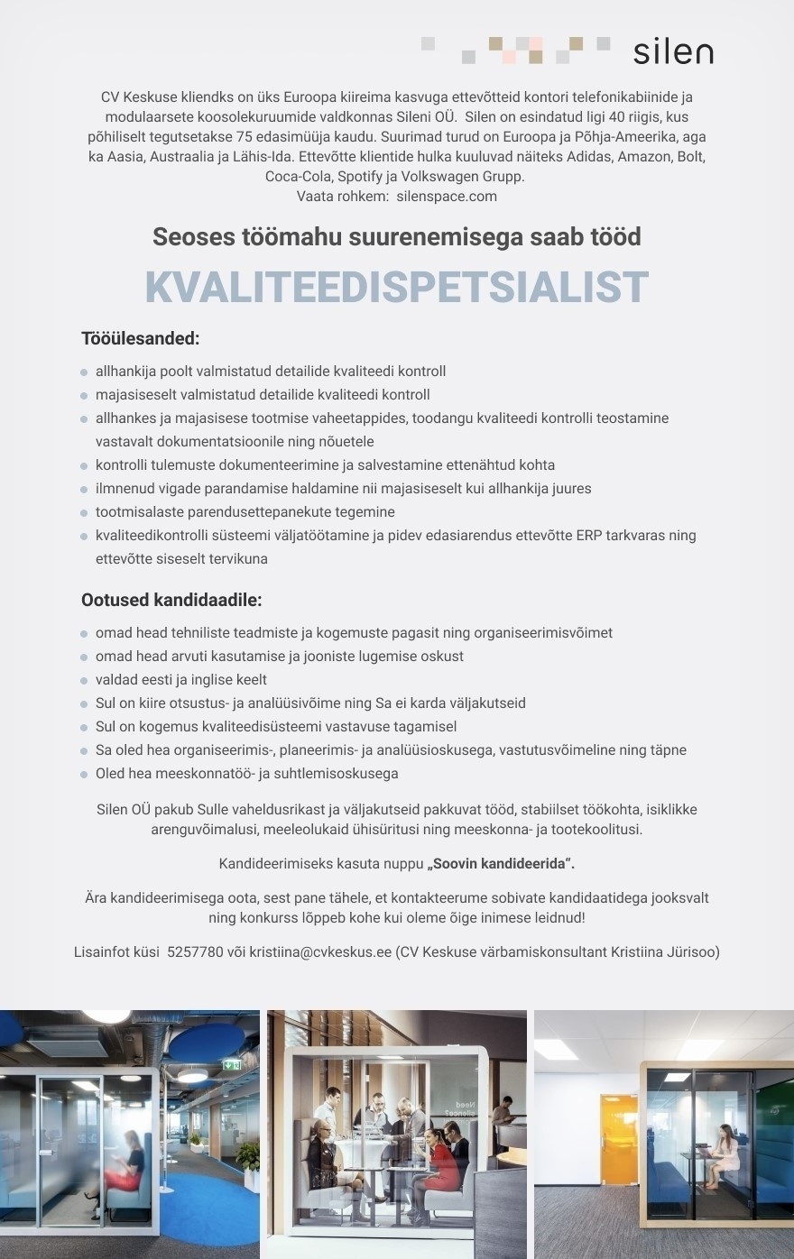 Silen OÜ Kvaliteedispetsialist