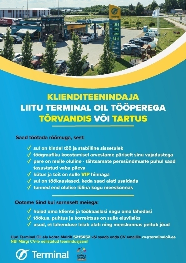Tartu Terminal AS Klienditeenindaja Tõrvandi või Tartu teenindusjaamas
