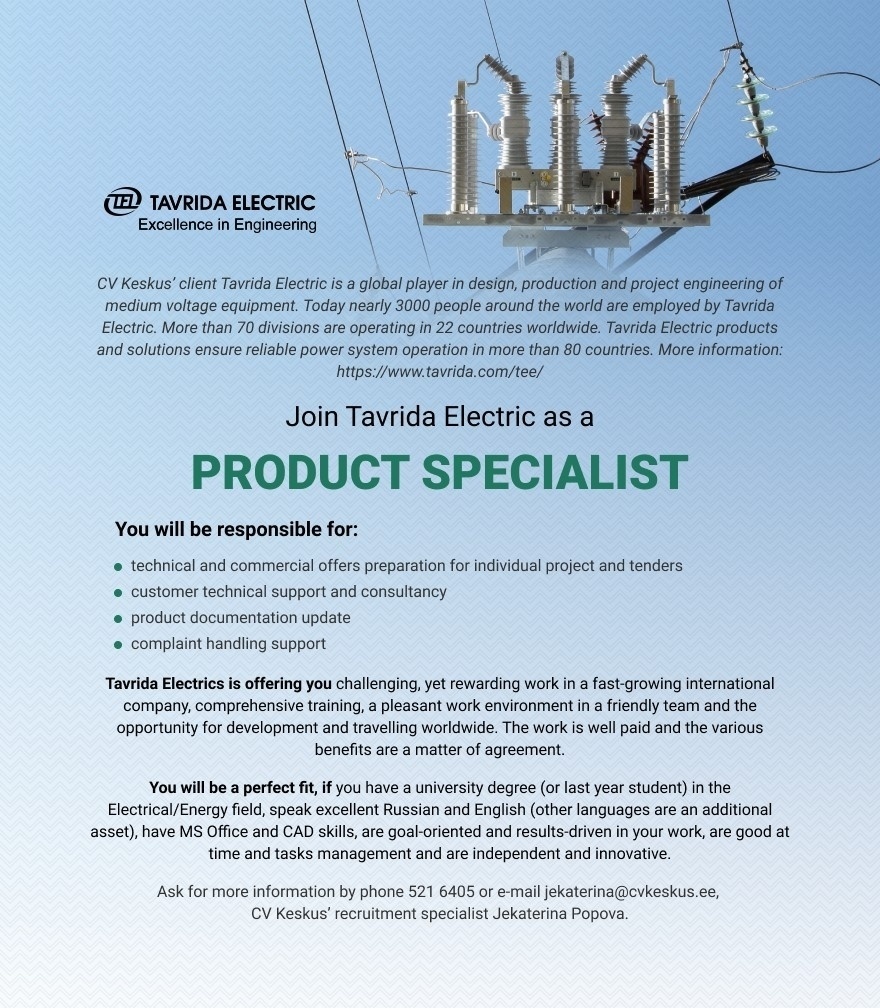Tavrida Electric PRODUCT SPECIALIST