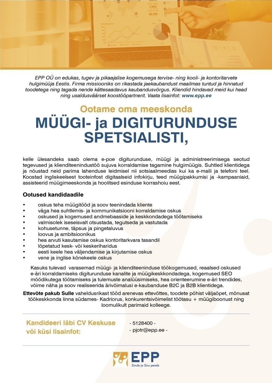 EPP OÜ MÜÜGI- ja DIGITURUNDUSE SPETIALIST