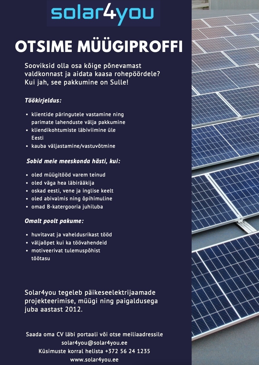 Solar4you OÜ Müügiproff