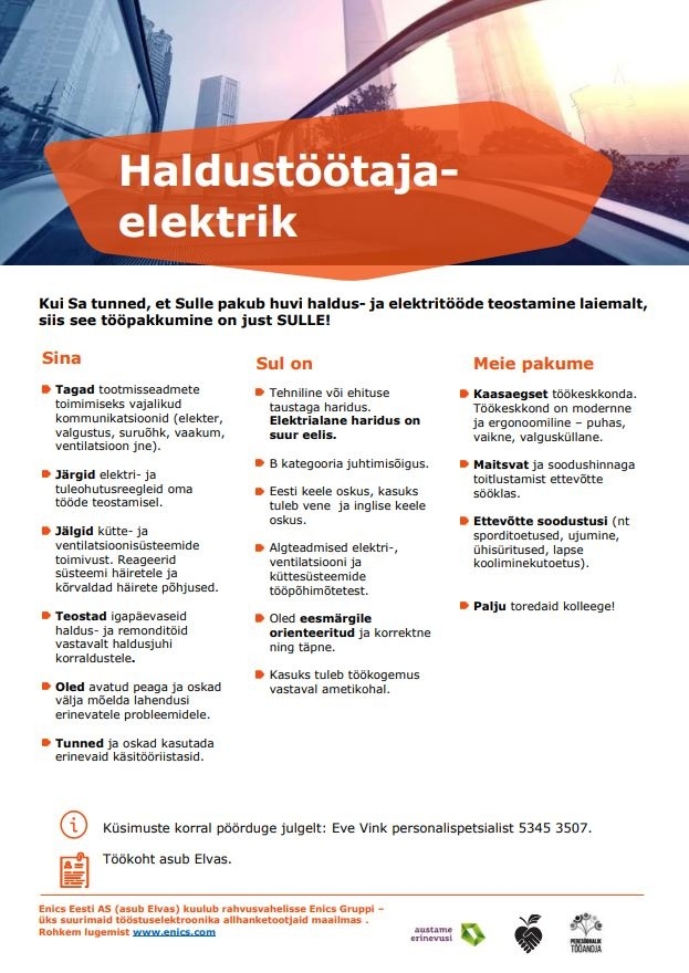 Enics Estonia Haldustöötaja-elektrik