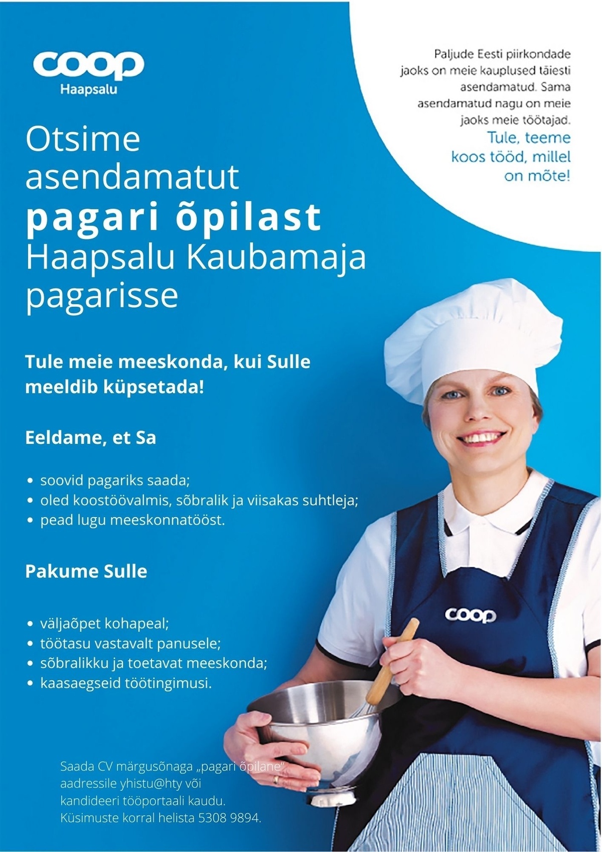 Coop Eesti Keskühistu Pagari õpilane Haapsalu Kaubamaja pagarisse