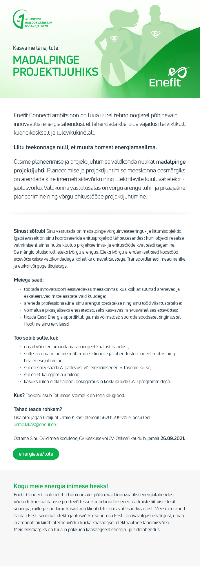 Eesti Energia AS MADALPINGE PROJEKTIJUHT TALLINN