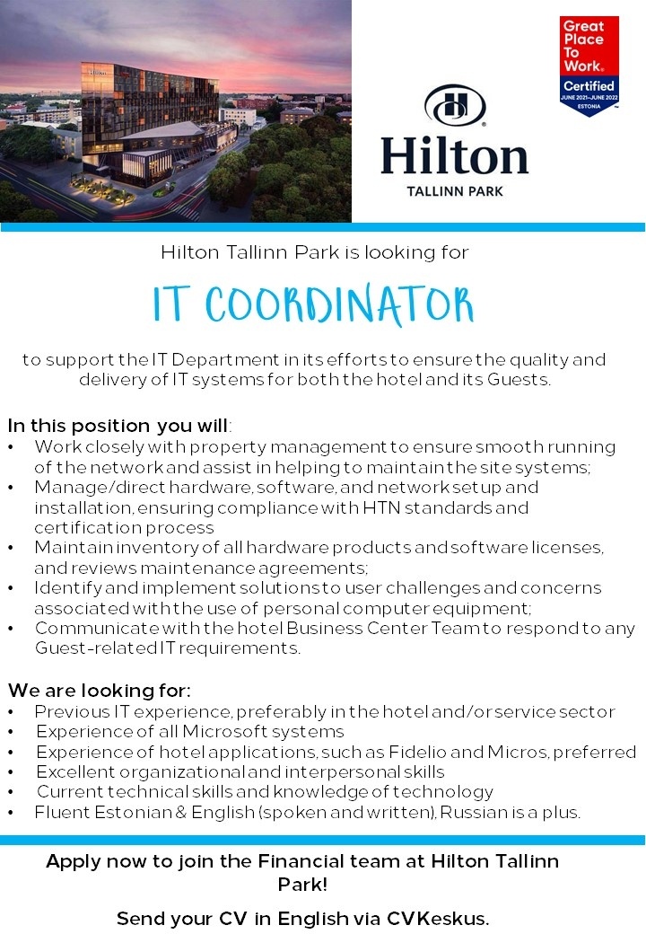Hilton Tallinn Park IT Coordinator