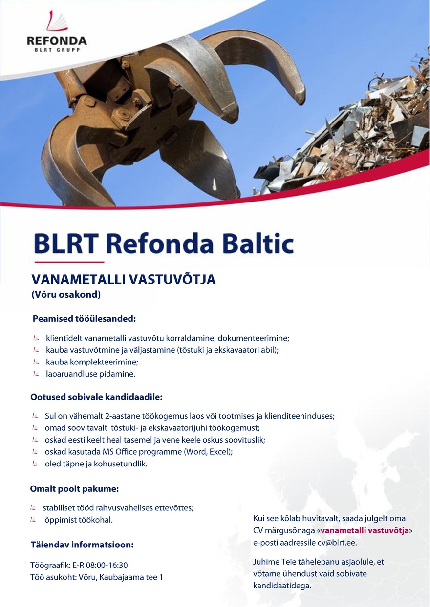 BLRT Refonda Baltic OÜ VANAMETALLI VASTUVÕTJA