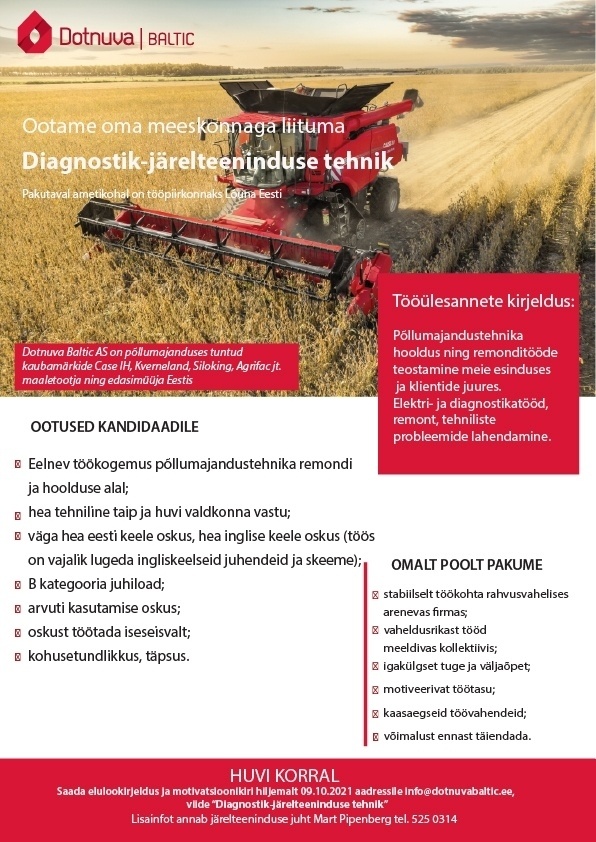 DOTNUVA BALTIC AS Diagnostik-järelteeninduse tehnik