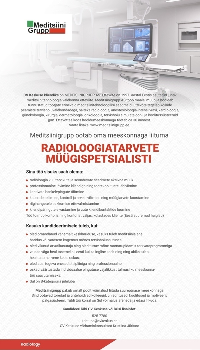 MEDITSIINIGRUPP AS Radioloogiatarvete müügispetsialist
