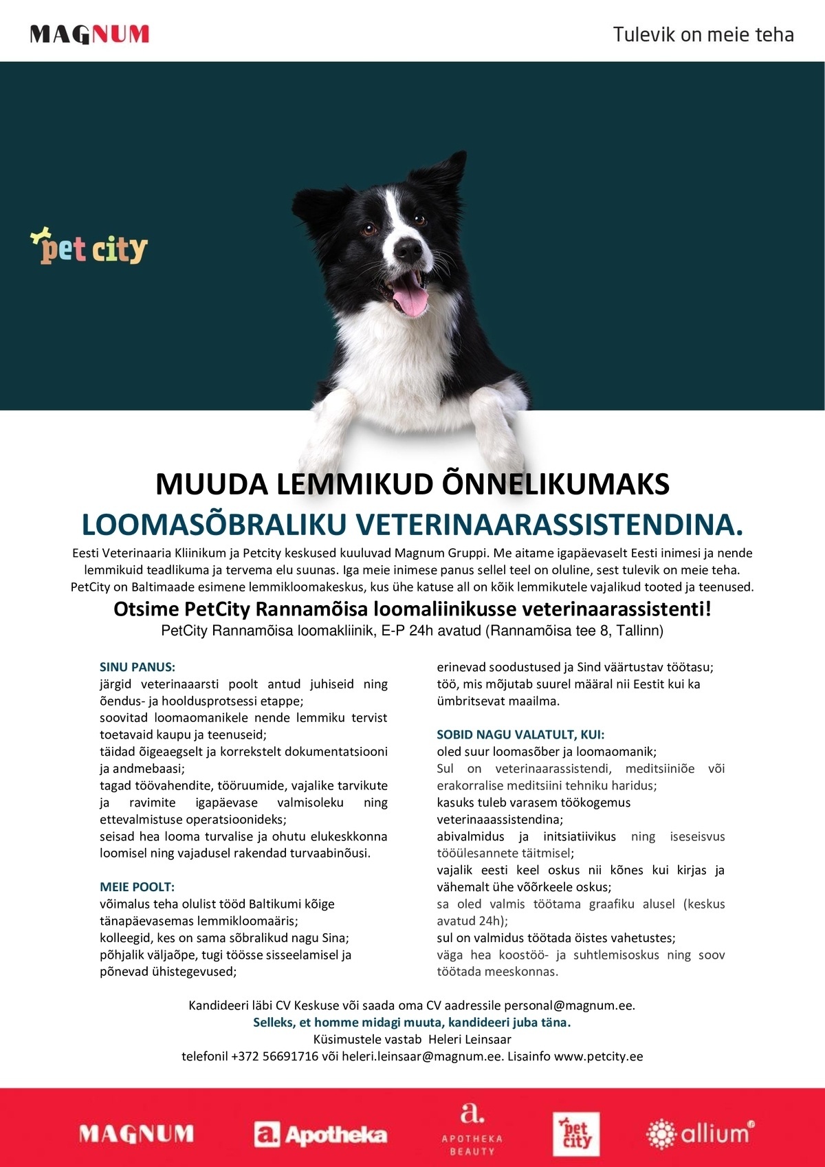 PET CITY OÜ Veterinaarassistent PetCity Rannamõisa loomakliinikusse