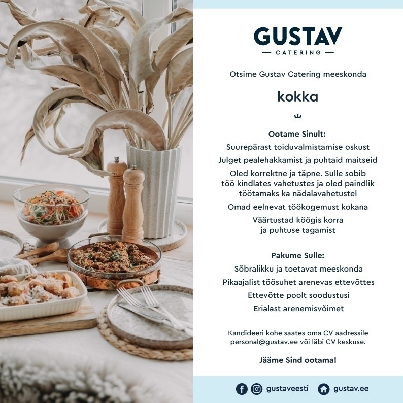 GUSTAV CAFE OÜ Kokk Gustav Cateringi