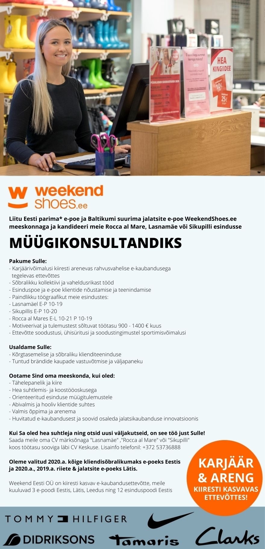 Weekend Eesti OÜ MÜÜGIKONSULTANT Tallinna esindustesse - HEA TÖÖAEG & TÖÖTASU