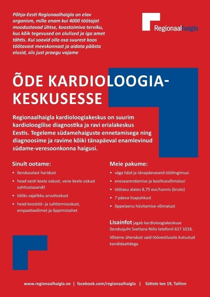 Põhja-Eesti Regionaalhaigla SA Õde kardioloogiakeskusesse