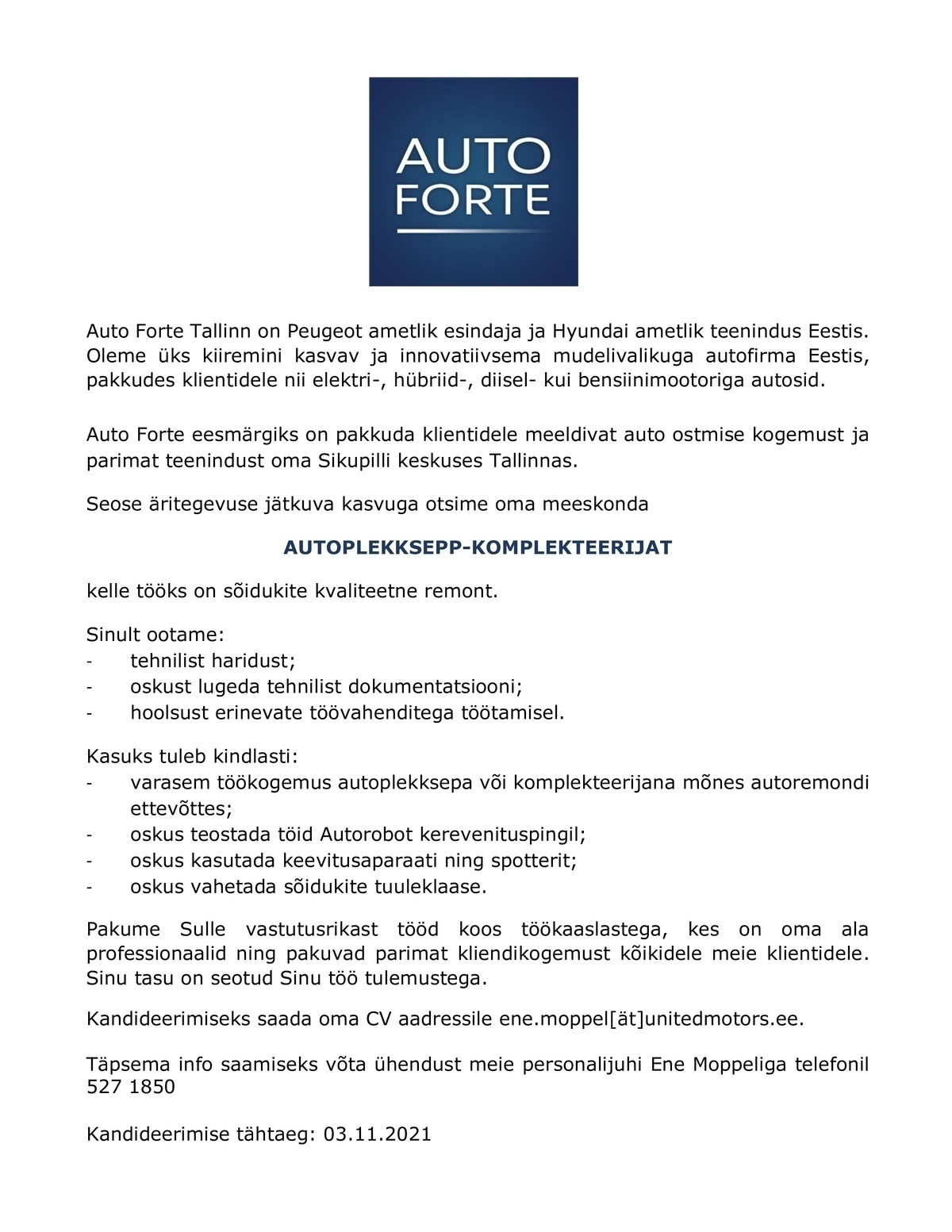Auto Forte Tallinn OÜ Autoplekksepp