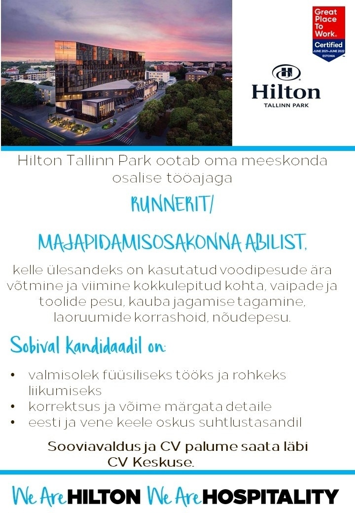 Hilton Tallinn Park RUNNER/ MAJAPIDAMISOSAKONNA ABILINE