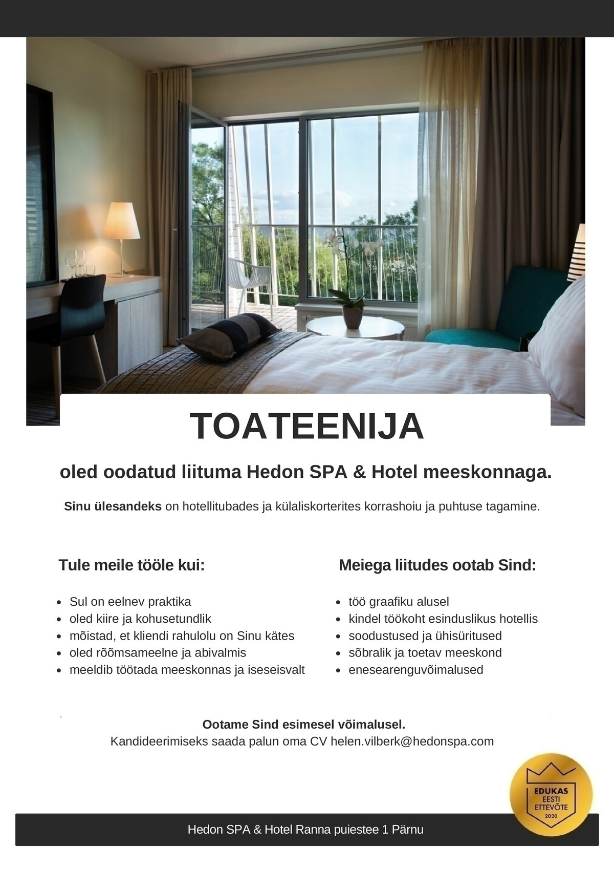 Supeluse Hotell OÜ Hedon SPA & HOTEL Toateenija