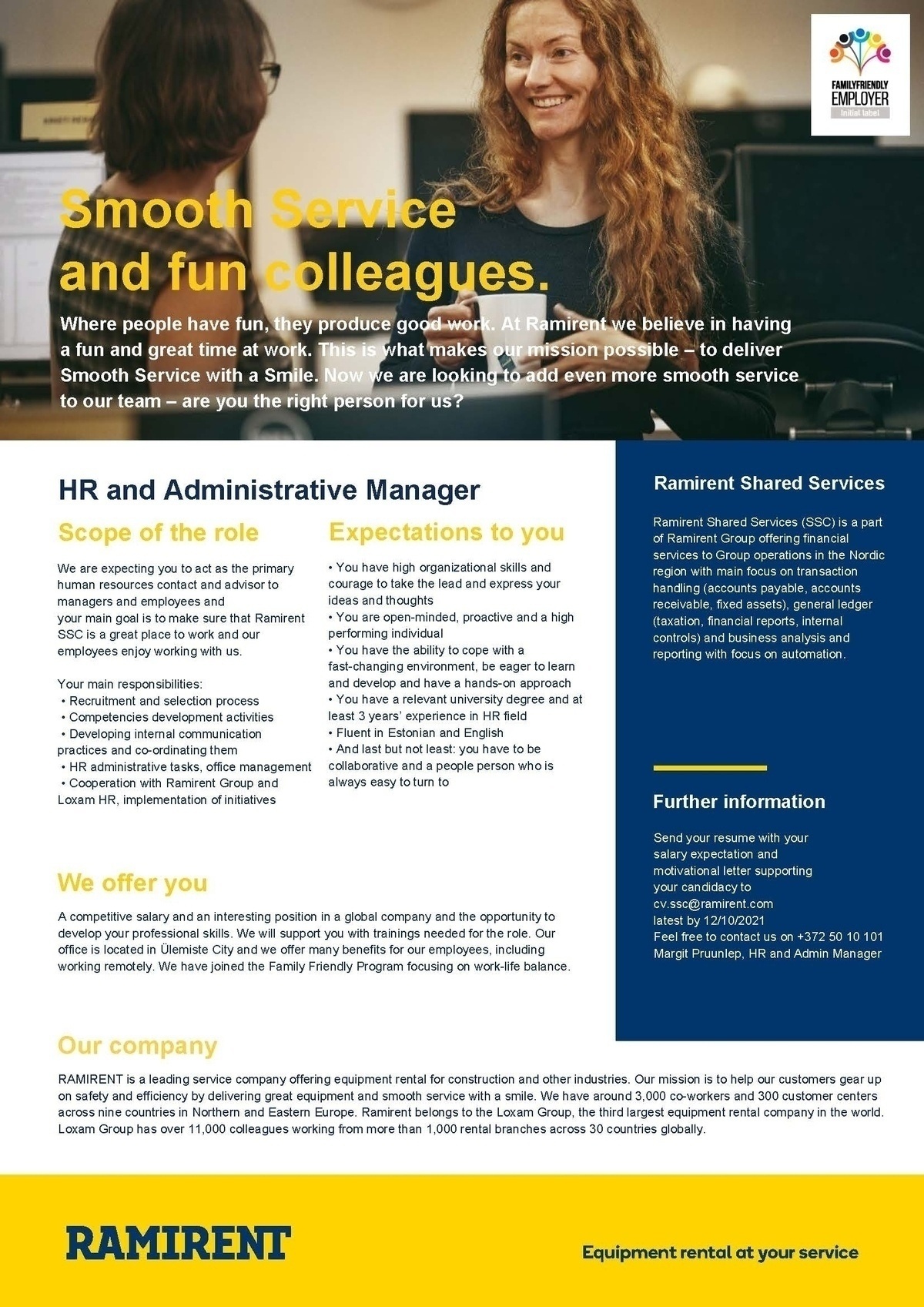 CV Keskus tööpakkumine Human Resources and Administrative Manager,  2021-10-04